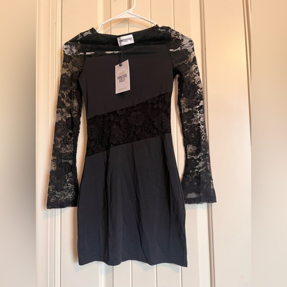 NWT Princess Polly Covington Long Sleeve Mini Dress Black Size 0 - Picture 4 of 10